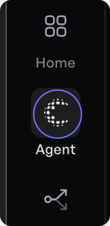 Creatify’s sidebar with the original Agent icon, a dotted “C”, circled.