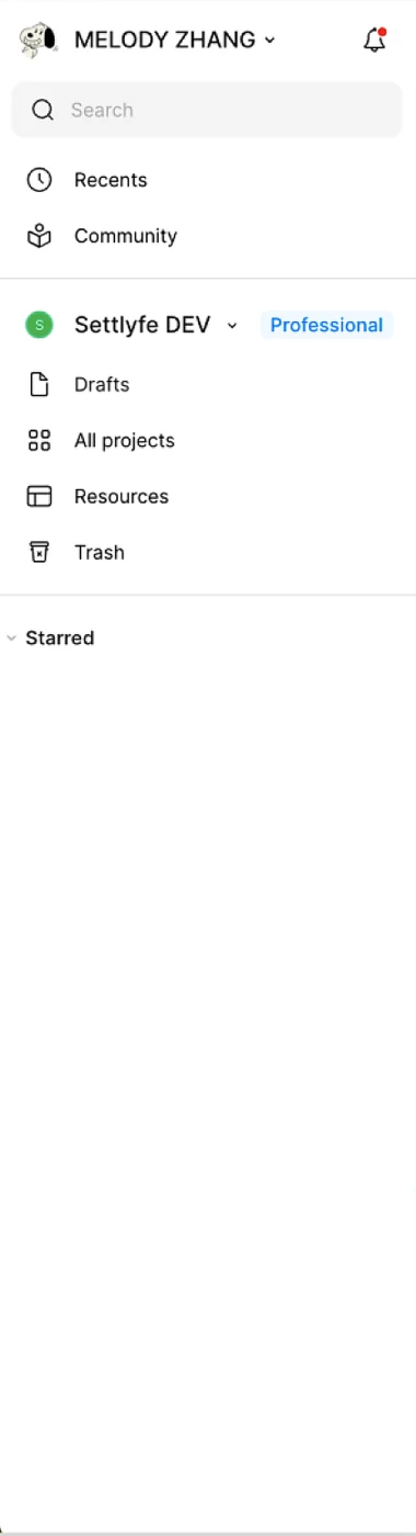 Figma’s home screen: the full sidebar with recents, drafts and projects.