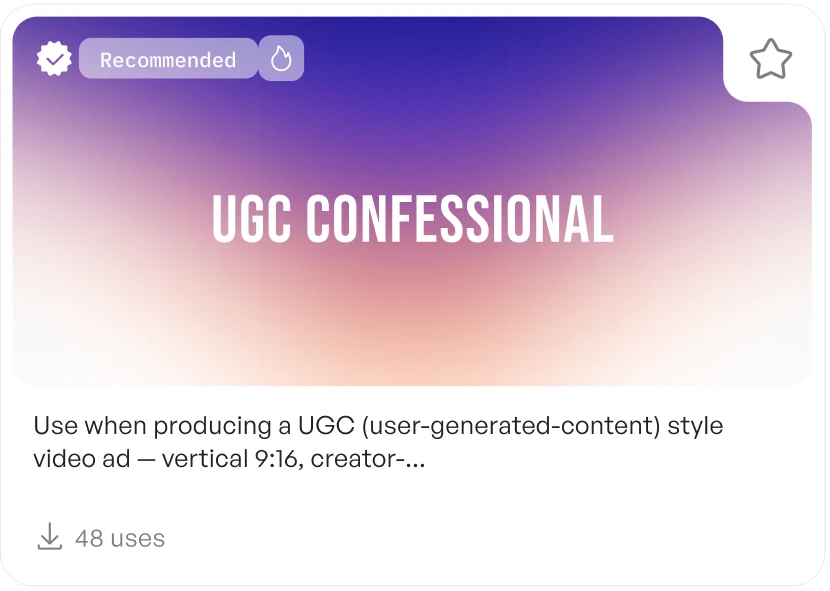 A Skill card with a bright peach-to-purple gradient and a large condensed title, “UGC Confessional”.